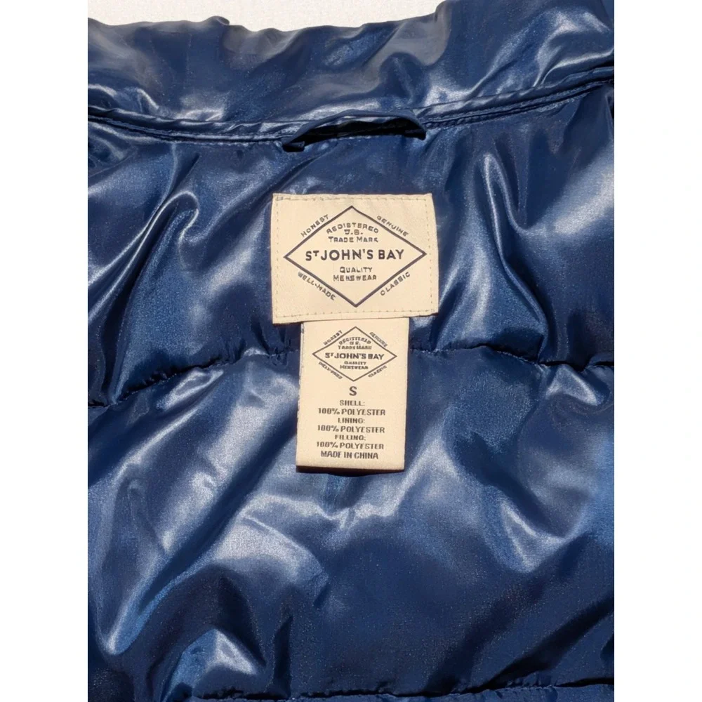 St Johns Bay Puffer Vest Mens Small Blue Quilted Insulated Full Zip Casual‎